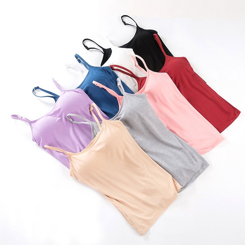 Women's Camisole Tank Top Plain Basic Sleeveless U Neck Regular Tops Casual Black White Pink Blue Beige 2026 - $17.49