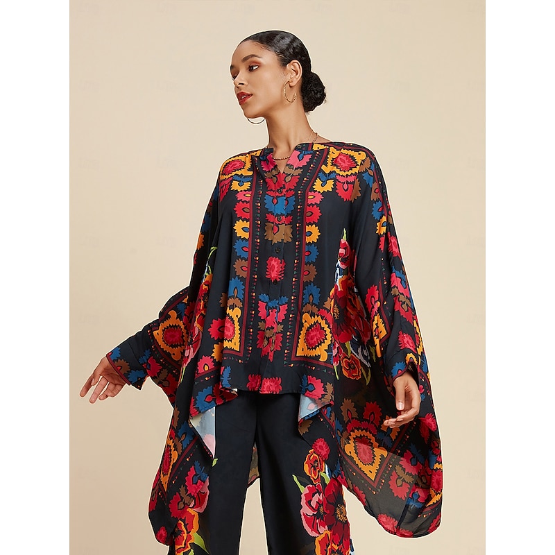 Women's Top Chiffon Floral Print Lapel Ethnic Style Casual Vacation Spring Fall 2026 - $79.99