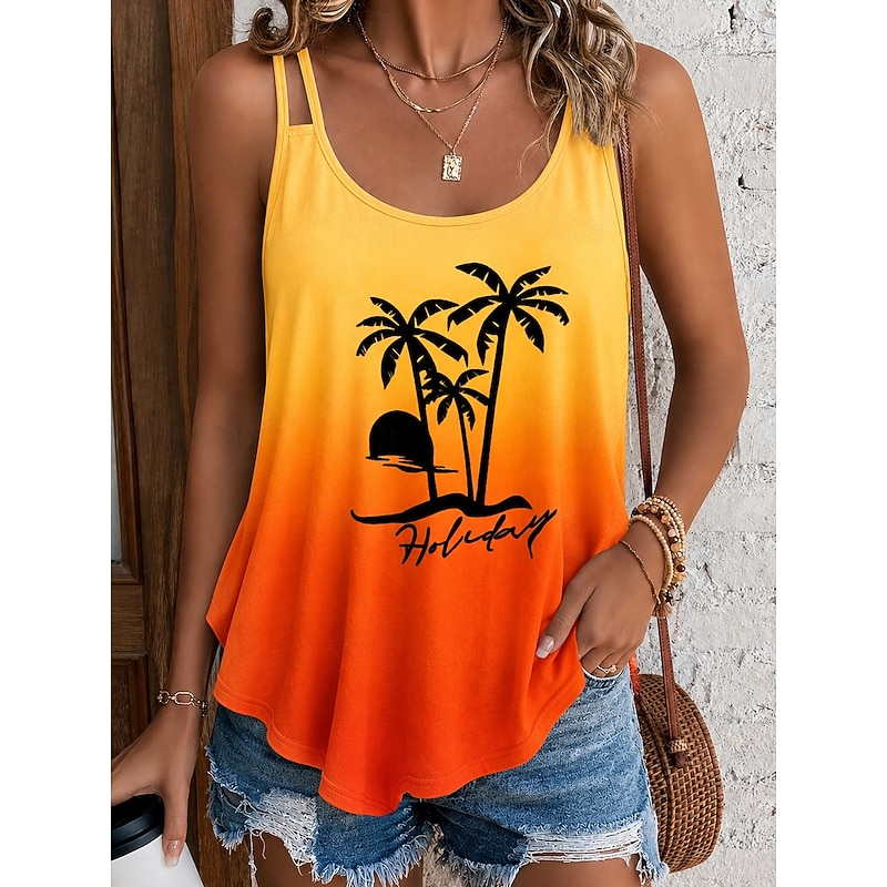 Women's Camisole Tank Top Print Ombre Graphic Plants Vintage Stylish Classic Sleeveless Spaghetti Straps Regular Tops Casual Daily Blue Pink Orange Su