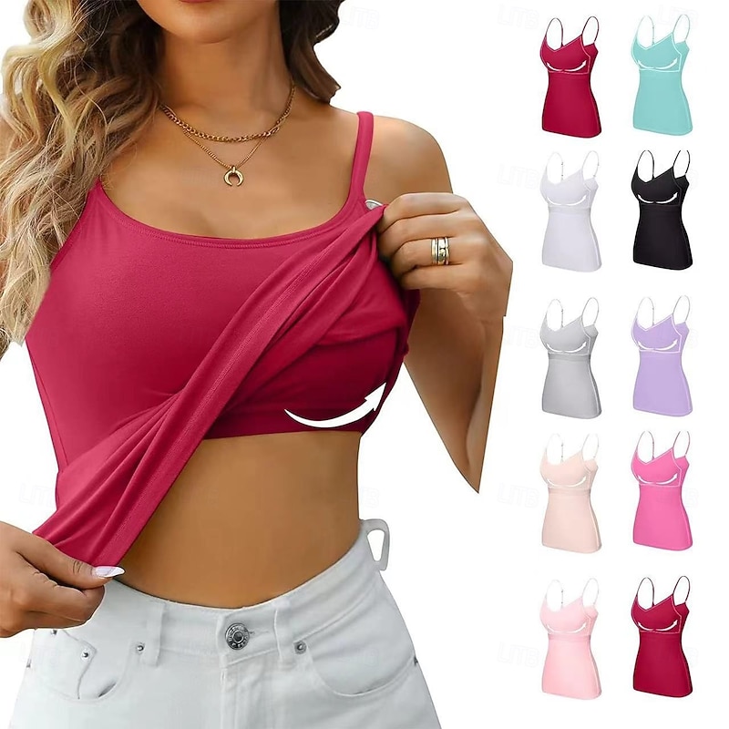 Women's Camisole Tank Top Solid Color Daily Casual Sleeveless Strap Regular Tops Daily White Black Pink Purple Fuchsia Summer 2026 - $22.99