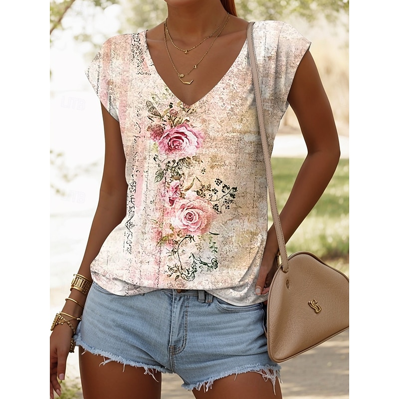 Women's Camisole Tank Top Print Floral Graphic Vintage Casual Sleeveless V Neck Regular Tops Daily Blue Pink Red Purple Green Summer Spring 2026 - $24