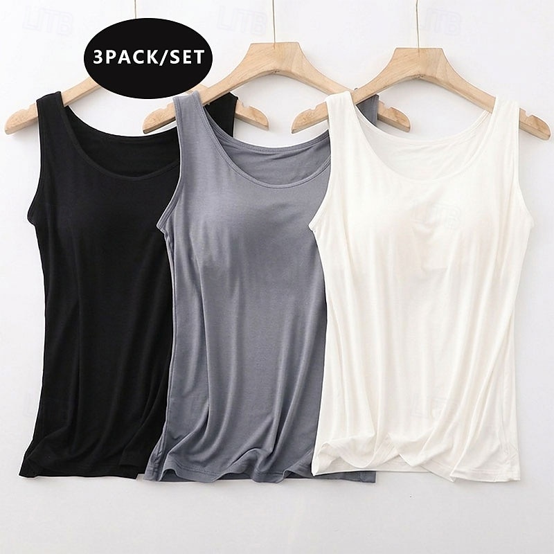 Multi Packs 3pcs Women's Round Neck Sleeveless Black+white+grey Tank Top Plain Casual Spandex Summer 2026 - $39.99