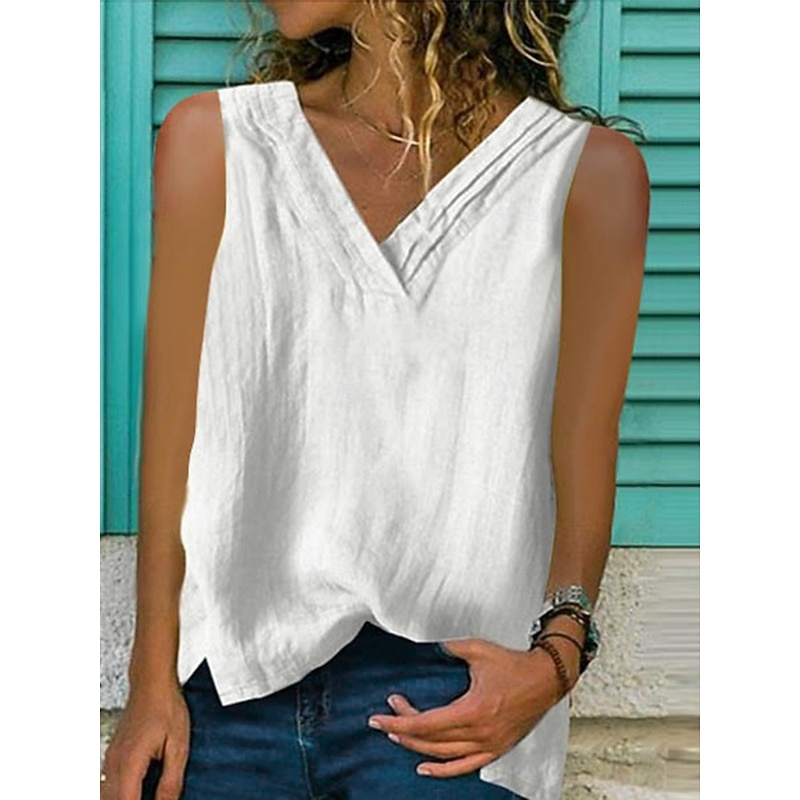 Women's Camisole Tank Top Solid Color Daily Casual Sleeveless V Neck Regular Tops Daily Black White Yellow Pink Navy Blue Summer 2026 - $22.99