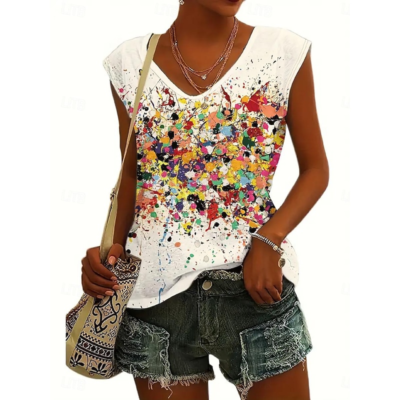 Women's Camisole Tank Top Stylish Casual Ombre Print Sleeveless Regular Tops V Neck Daily off-white Summer 2026 - $24.99