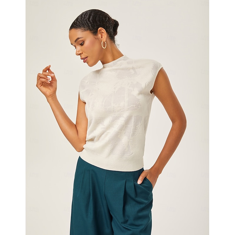 Ivory Wool Jacquard Mock Neck Knit Top 2026 - $91.99