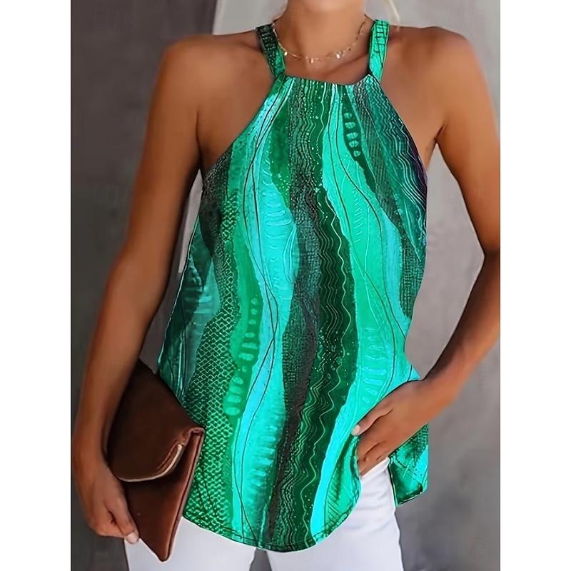 Women's Tank Top Print Graphic Abstract Basic Sleeveless Halter Neck Long Tops Casual Blue Orange Green Summer Spring 2026 - $22.99