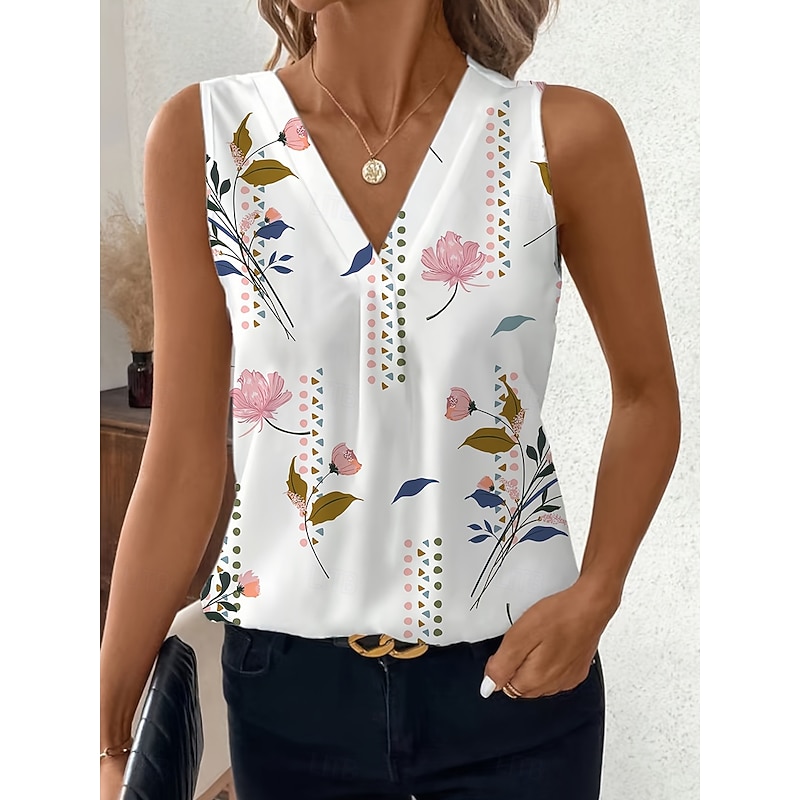 Women's Tank Top Floral Graphic Plants Elegant Vintage Stylish Sleeveless V Neck Regular Tops Daily White Pink Summer Spring 2026 - $22.99