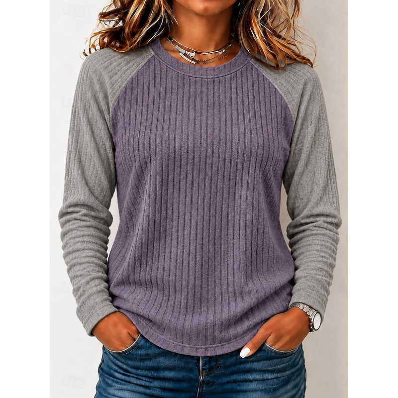 Women's Shirt Ribbed Knitted Plain Vintage Fashion Stylish Sleeveless Short Sleeve Long Sleeve Crew Neck Regular Tops Casual Beach Army Green Purple S
