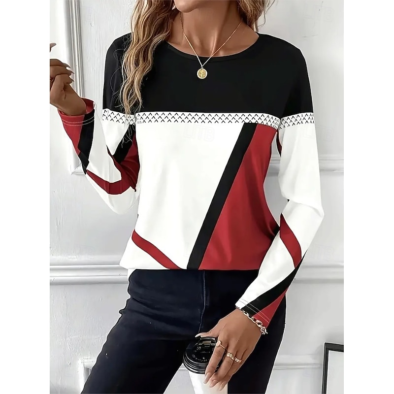 Easter Women's T shirt Long Sleeve Crew Neck Long Sleeve Tunic Graphic Plaid Vintage Stylish Classic Round Neck Regular Tops Daily Print Black Red Blu