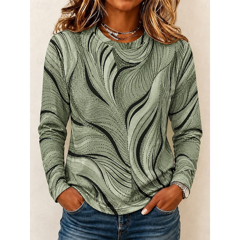 Women's T Shirt Print Ombre Graphic Texture Vintage Stylish Classic Long Sleeve Crew Neck Round Neck Regular Tops Casual Daily Blue Purple Green Beige