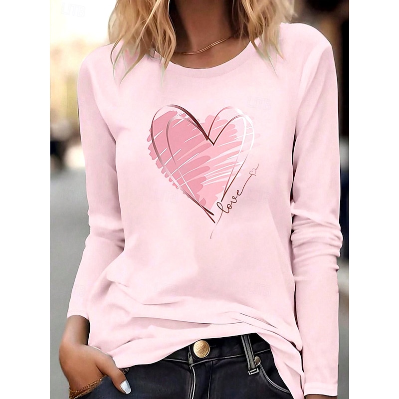 Valentine Women's Heart T Shirt Casual Heart Regular Tops Print Regular Fit Daily Pink Spring Fall Prefall 2026 - $25.99