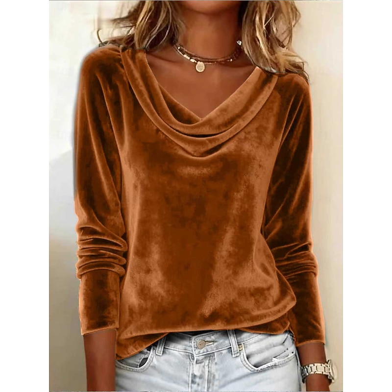 Women's Velvet Cowl Neck Long Sleeve Blouse Elegant Raglan Sleeve Soft Velour Casual Dressy Tunic Top 2026 - $24.99