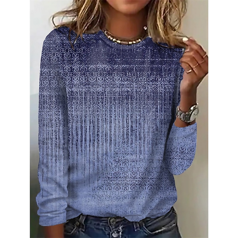 Women's T shirt Long Sleeve Crew Neck Long Sleeve Tunic Graphic Basic Round Neck Regular Tops Daily Weekend Print Red Blue Green Khaki Gray Fall & Win