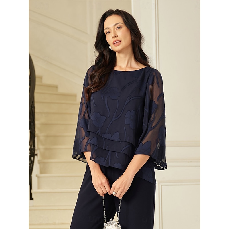 Women's Lace Shirt Blouse Dressy Tops Chiffon Tops Asymmetric Hem Solid Color Floral Graphic Elegant Stylish Basic Half Sleeve Flutter Sleeve Boat Nec