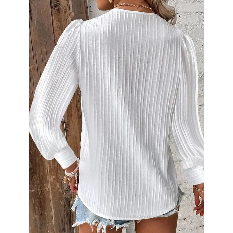 Women's Lace Shirt Lace Patchwork Solid Color Elegant Stylish Basic Long Sleeve V Neck Regular Tops Daily White Red Purple Orange Green Summer Spring