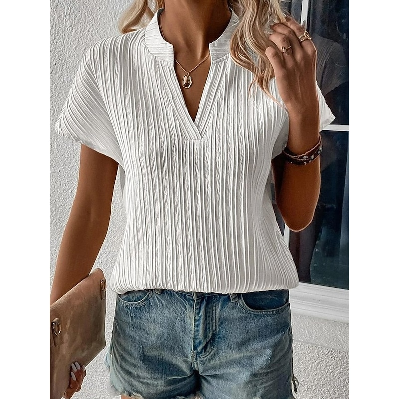 Women's T Shirt Tee Top Striped Plain Fashion Stylish Classic Short Sleeve V Neck Regular Tops Daily Going out Weekend Blue White Sage Green Pink Gree