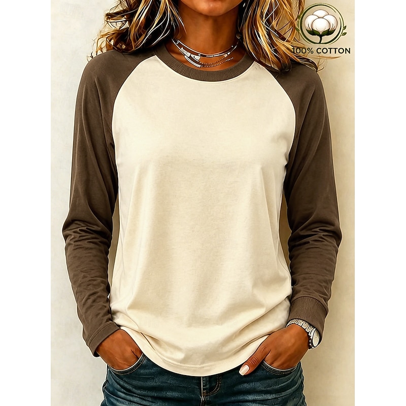 Women's Shirt 100% Cotton Stylish Casual Beach Long Sleeve Crew Neck Long Tops Casual Black Brown Green Spring Fall Winter 2026 - $21.99