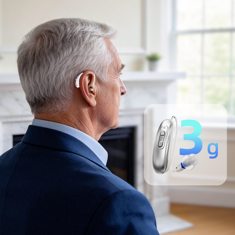 Audelvia RIC sound amplifier in an everyday home setting