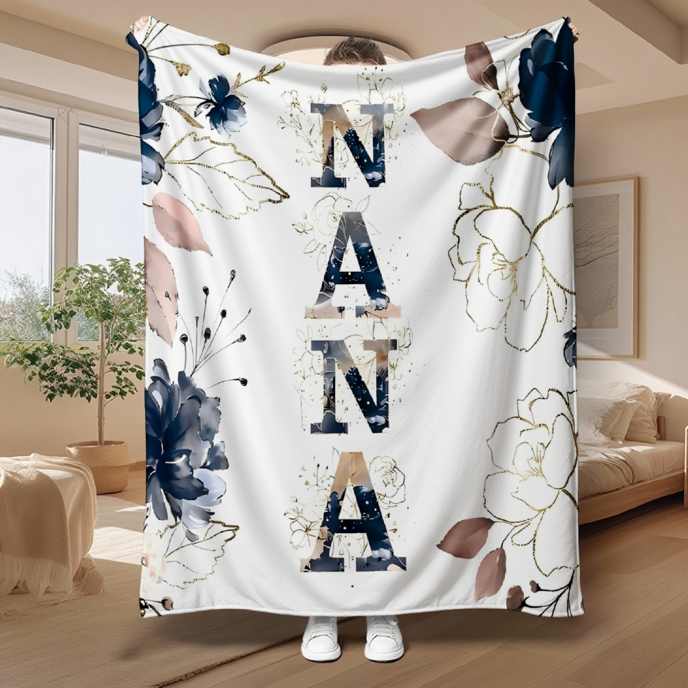 Nana Floral Throw Blanket – Navy & Blush Grandma Gift