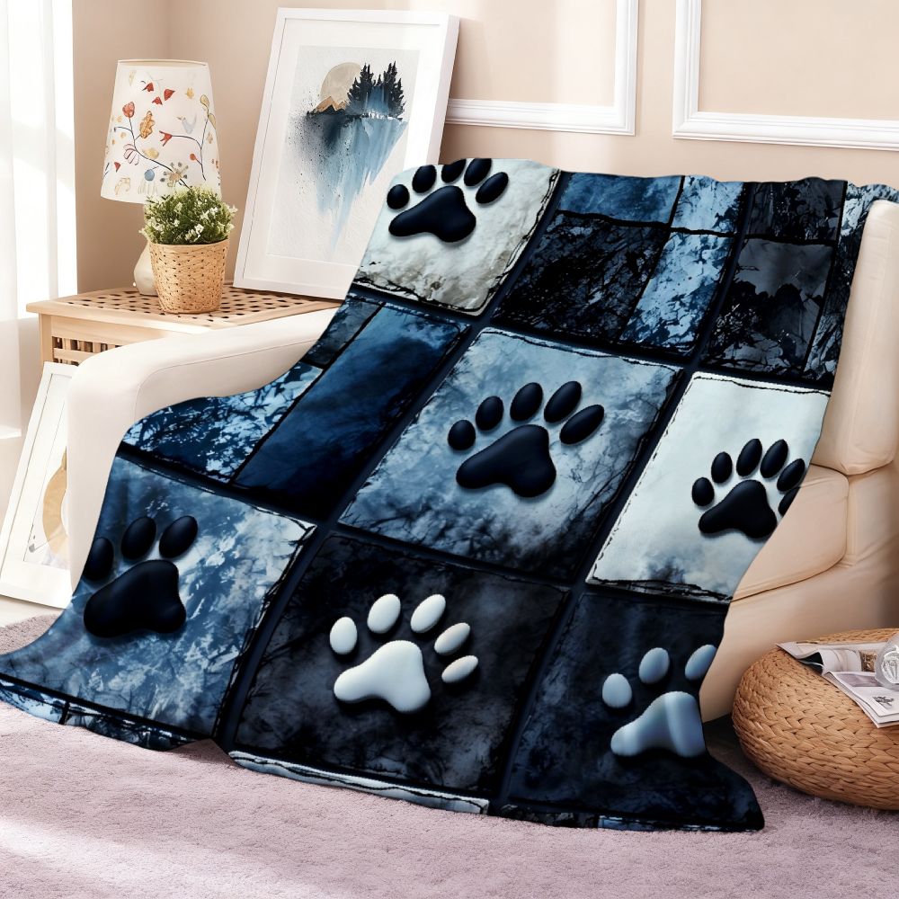 Blue Paw Print Patchwork Throw Blanket