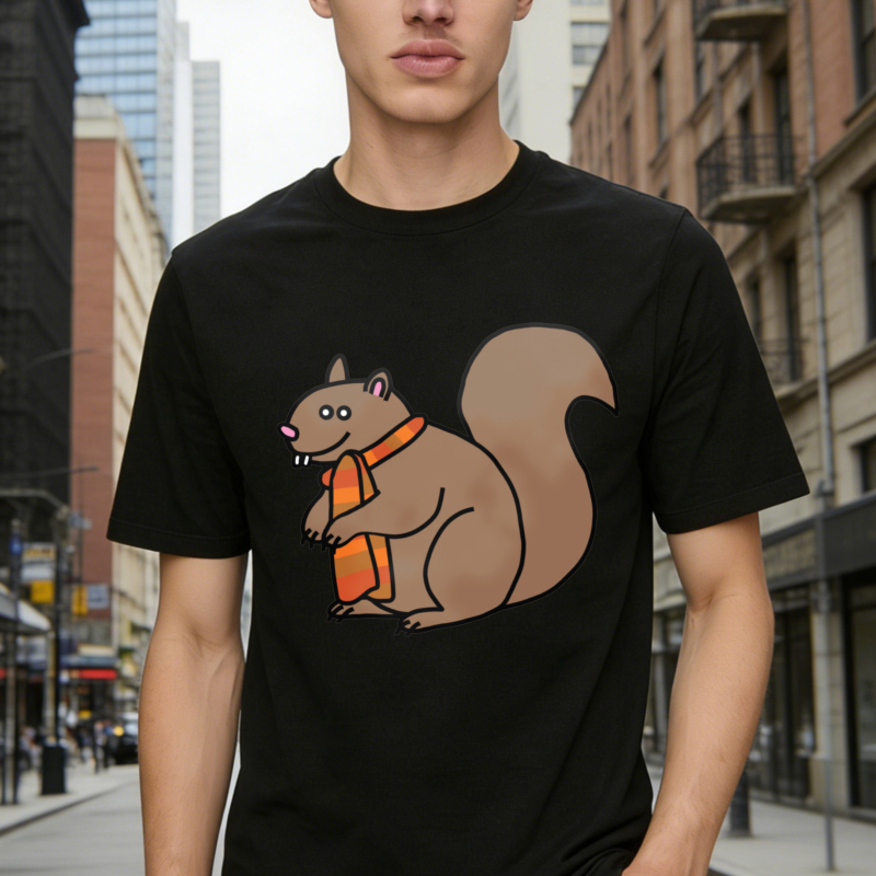 Cute Cartoon Squirrel Holding Orange Scarf Graphic T-shirt