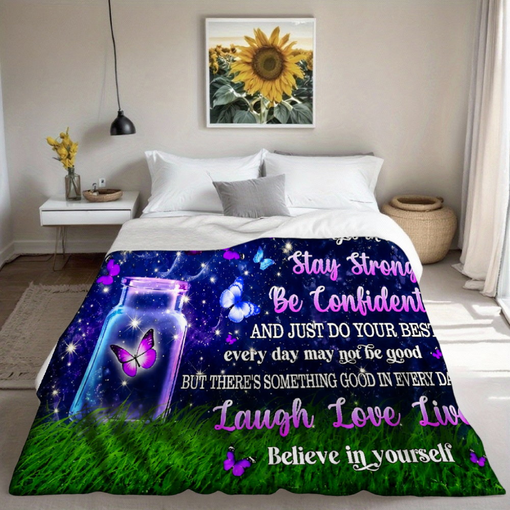 Granddaughter Butterfly Inspirational Throw Blanket – Purple & Navy