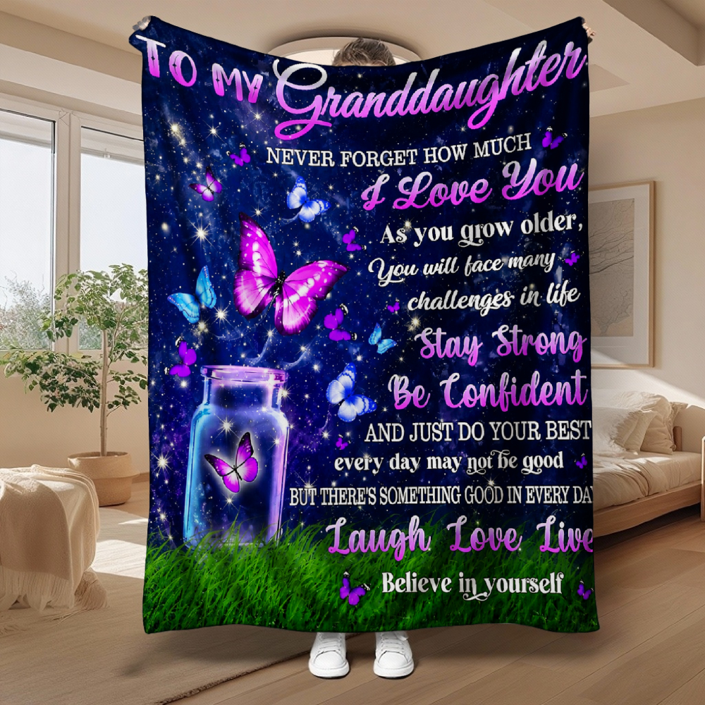 Granddaughter Butterfly Inspirational Throw Blanket – Purple & Navy
