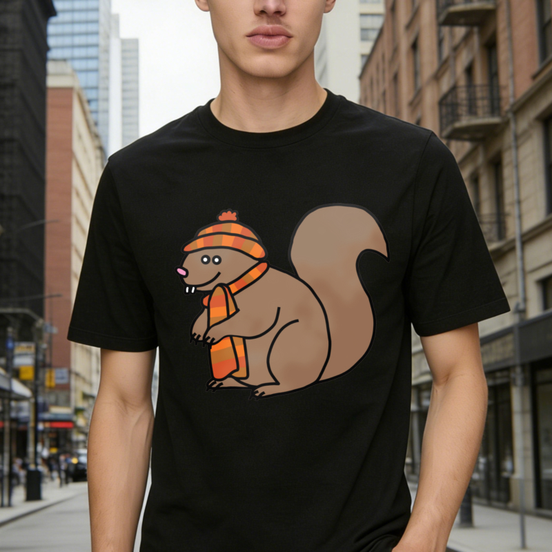 Cute Cartoon Squirrel Wearing Orange Hat And Scarf Graphic T-shirt
