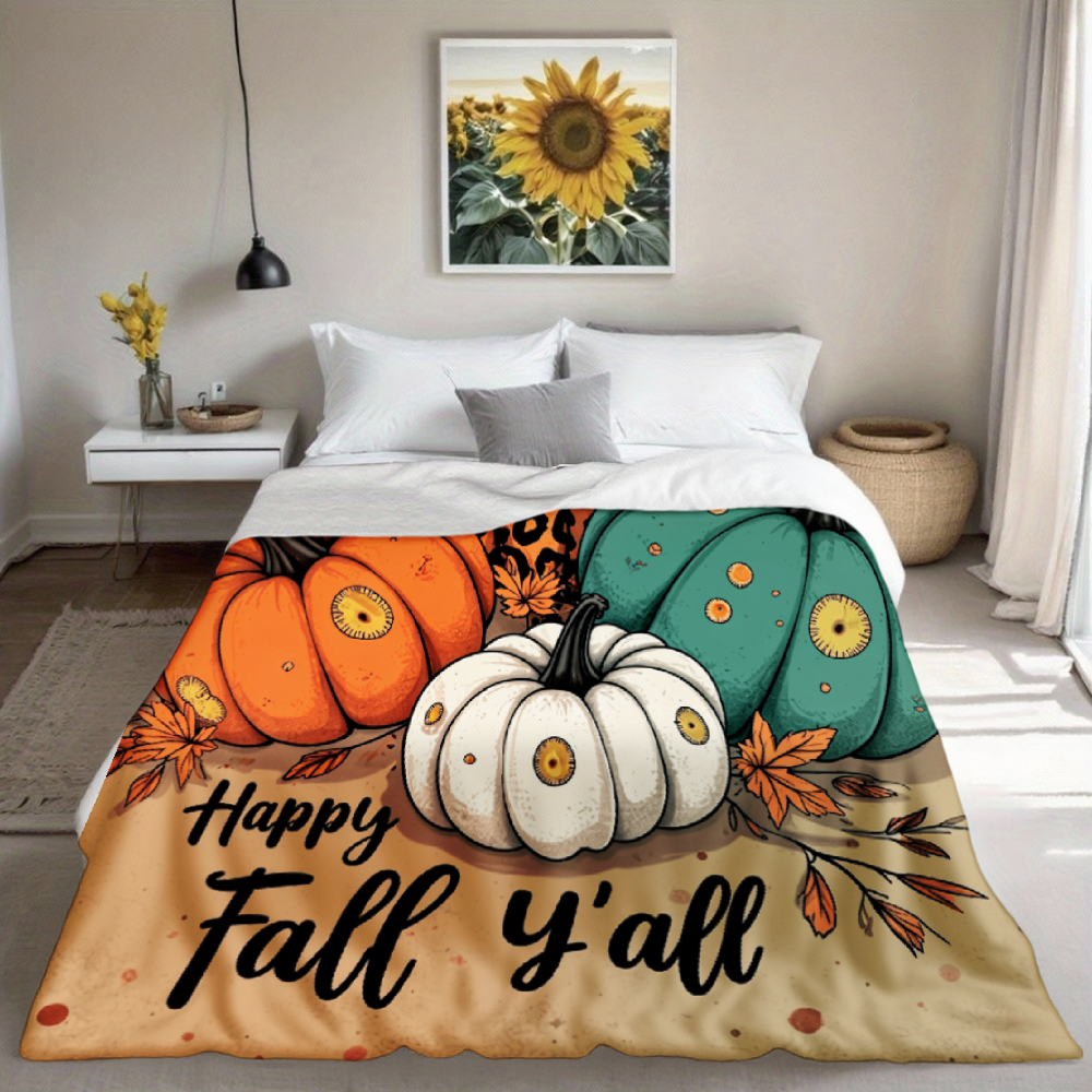 Autumn Pumpkins & Leopard Print Throw Blanket
