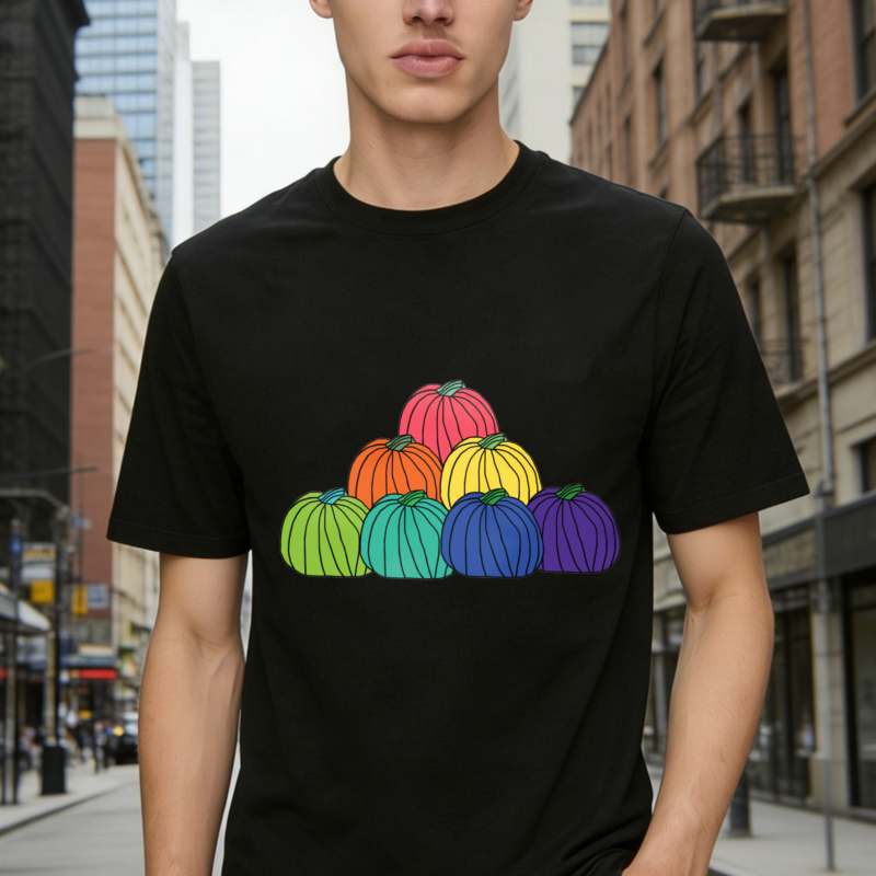 Rainbow Colored Pumpkins Stack Graphic T-shirt