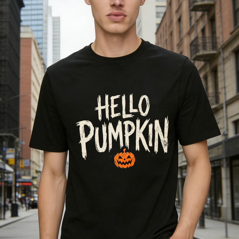 Hello Pumpkin With Jack O Lantern Graphic Halloween T-shirt