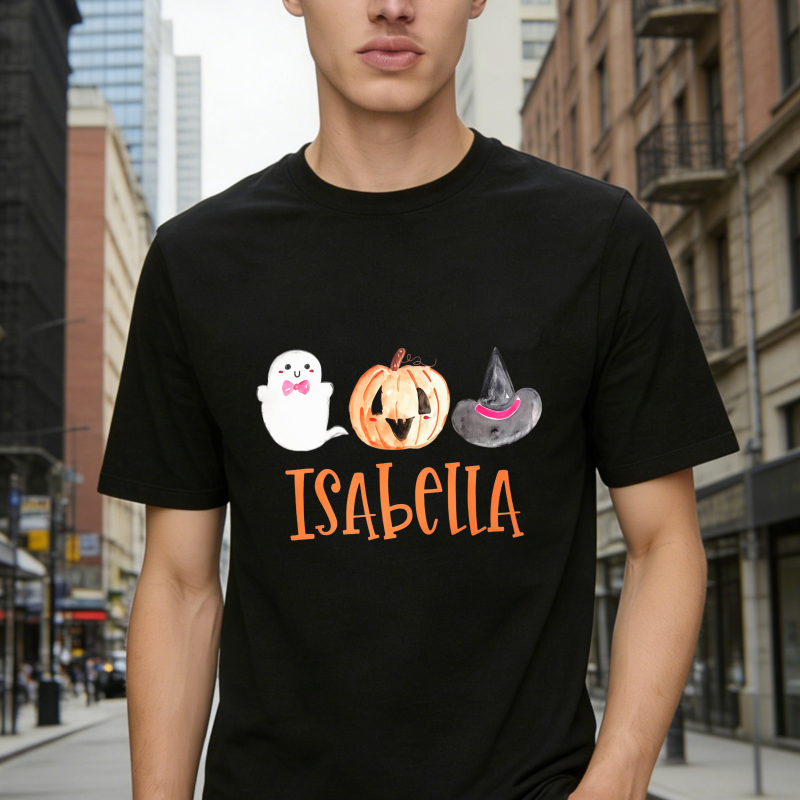 Cute Halloween Ghost Pumpkin Witch Hat Personalized Name Isabella Unisex Classic T-shirt