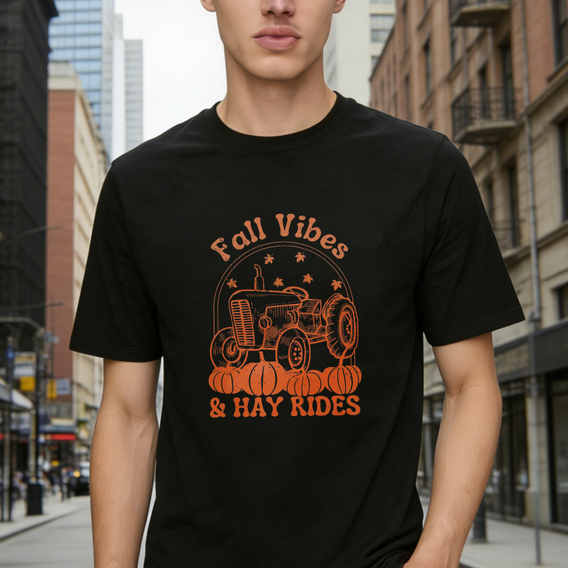 Fall Vibes And Hay Rides Vintage Tractor Pumpkins Autumn Harvest Unisex Classic T-shirt