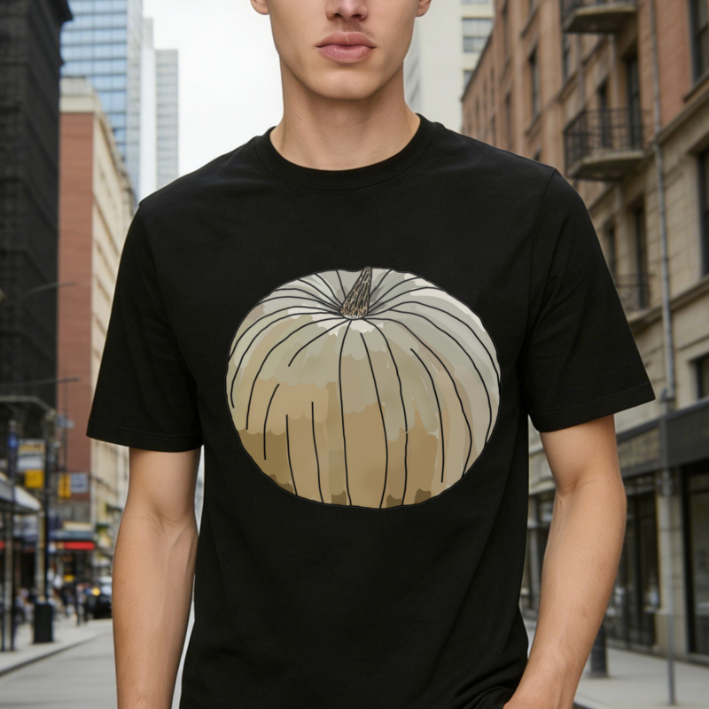 Beige Pumpkin With Black Lines Graphic T-shirt