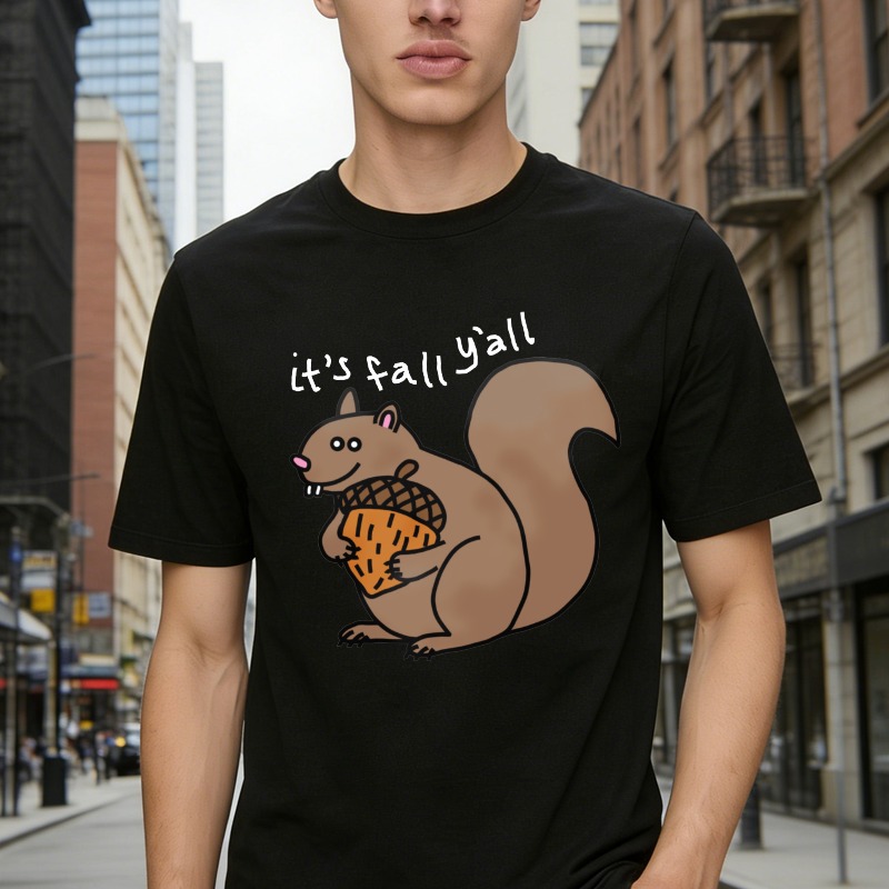 Cute Squirrel Holding Acorn Its Fall Yall Autumn Season Graphic T-shirt