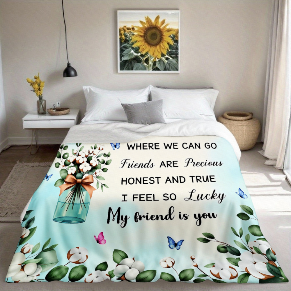 Friendship Message Throw Blanket – Cotton Blossom & Butterfly Print