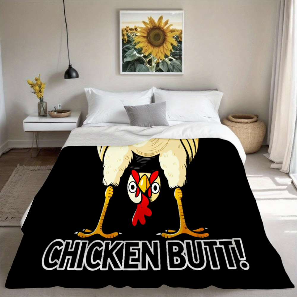 Funny Upside Down Chicken Throw Blanket, Humorous Farm Bird Graphic Flannel Blanket