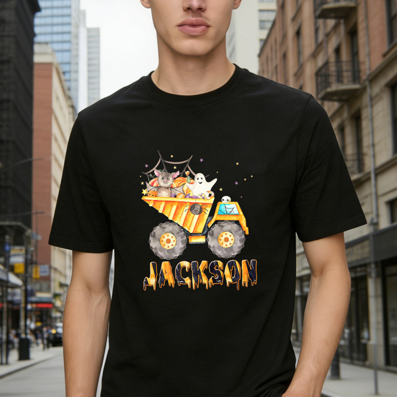 Halloween Dump Truck With Ghost Cat And Monster Personalized Name Jackson Unisex Classic T-shirt