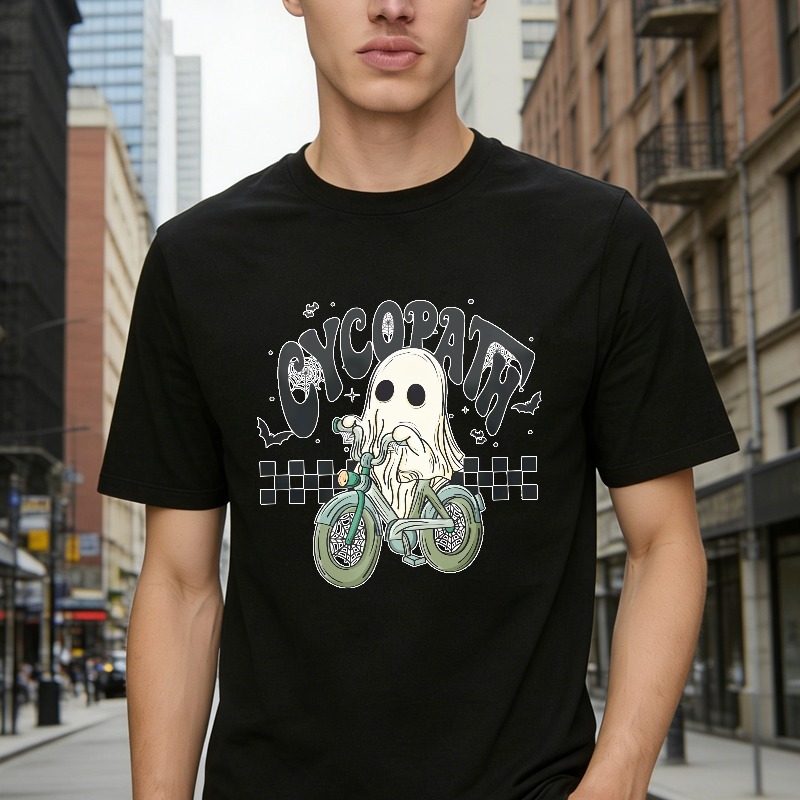 Ghost Riding Bicycle With Psychopath Text Unisex Classic T-shirt