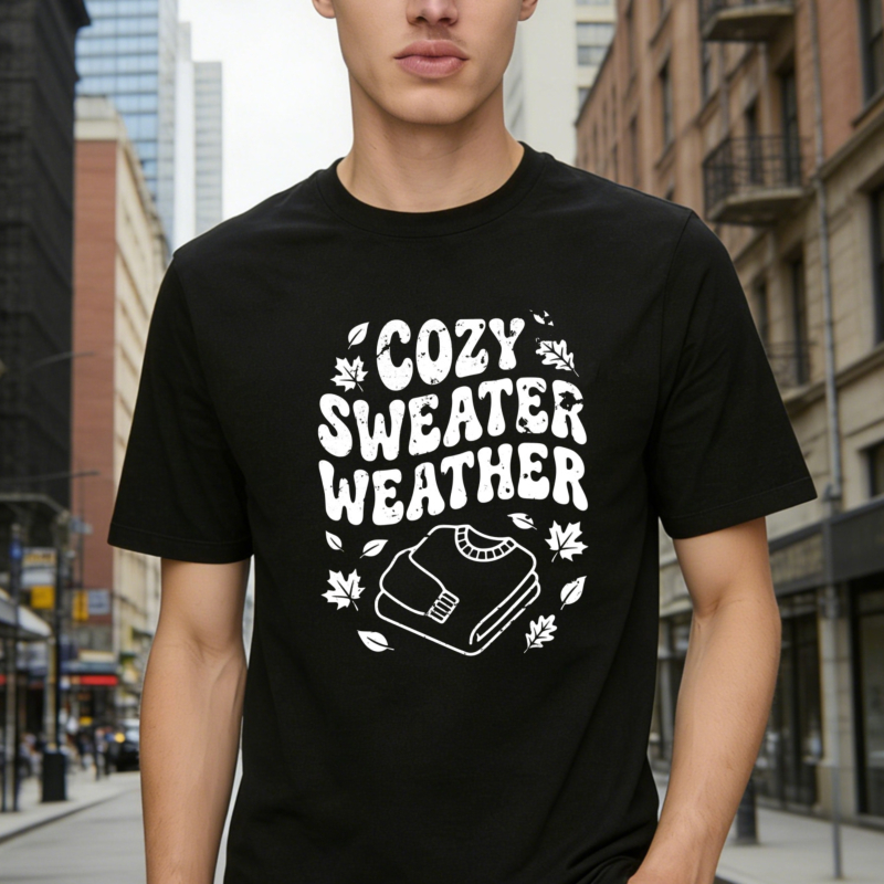 Cozy Sweater Weather Autumn Leaves Folded Sweater Graphic T-shirt