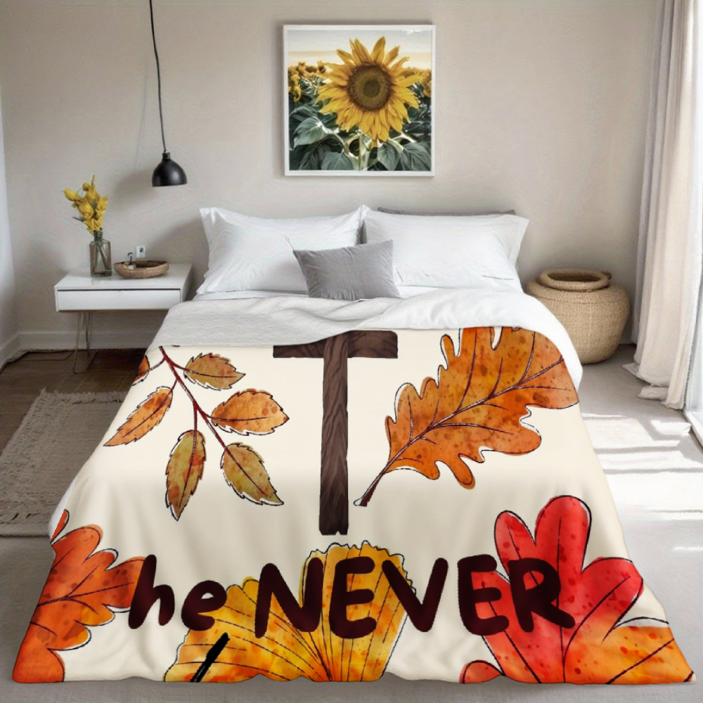 Fall For Jesus Autumn Leaf Throw Blanket, Cross Faith Themed Soft Flannel Blanket