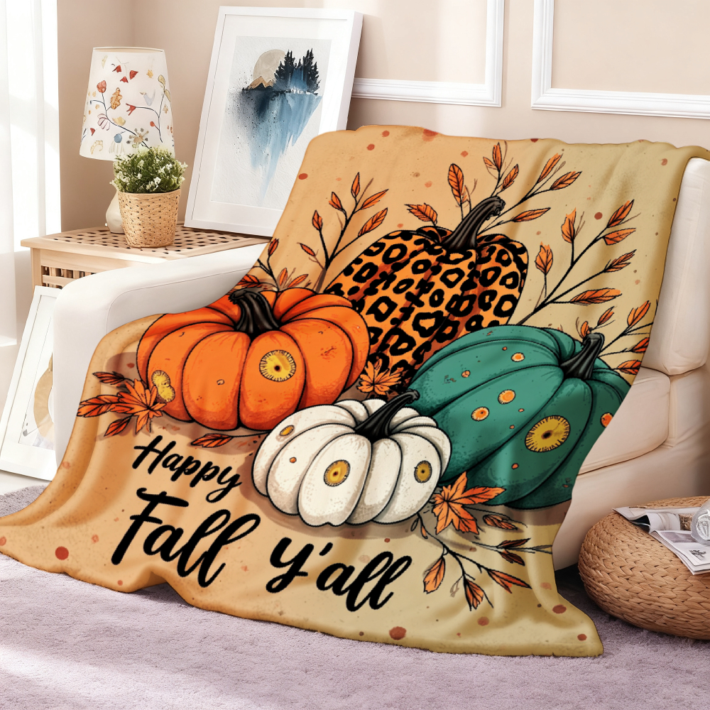 Autumn Pumpkins & Leopard Print Throw Blanket