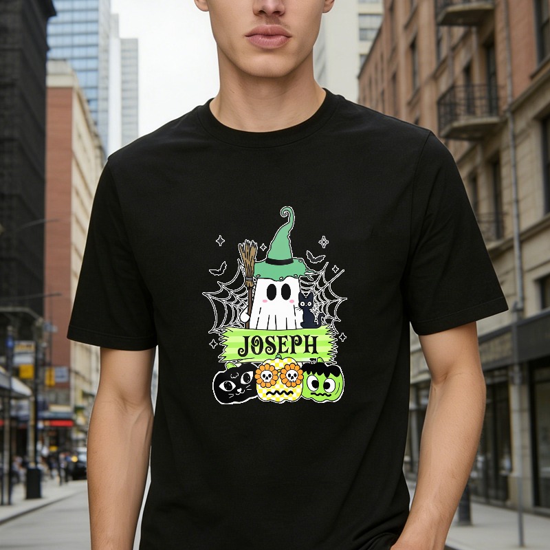 Halloween Ghost Witch Hat Spider Web And Cute Monsters Personalized Name Joseph Unisex Classic T Shirt