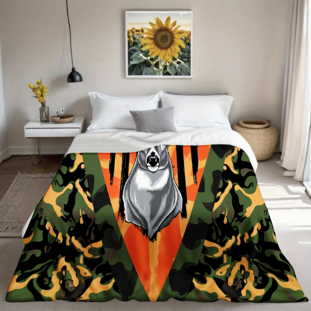 Deer & American Flag Camo Throw Blanket – Orange & Green