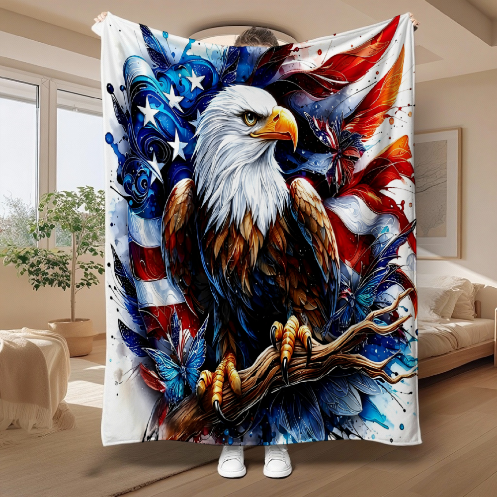 Bald Eagle & American Flag Art Throw Blanket – Red, White & Blue