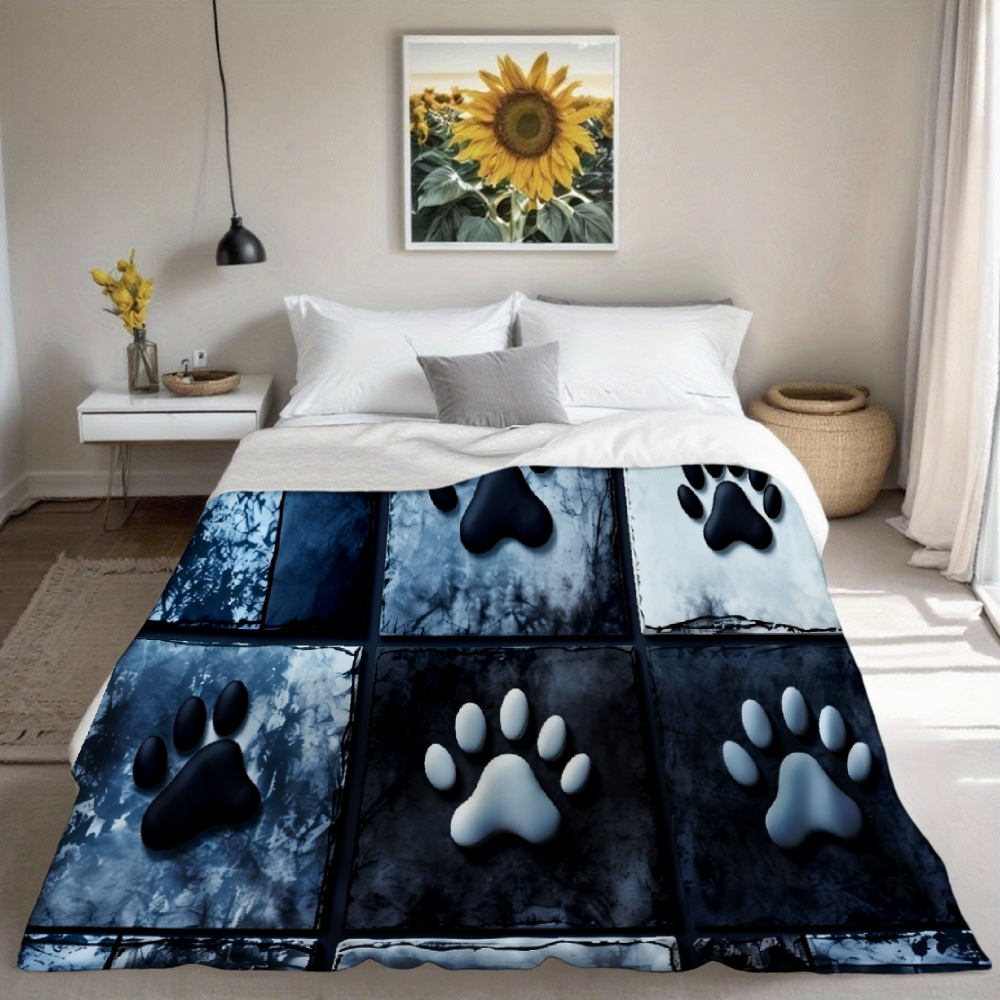 Blue Paw Print Patchwork Throw Blanket