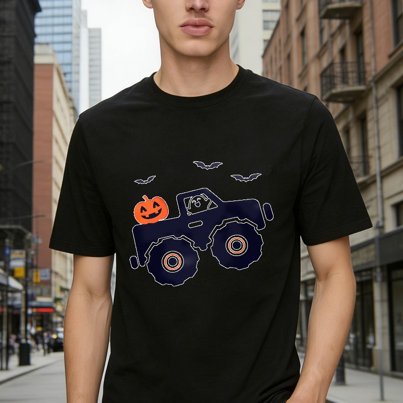 Halloween Monster Truck With Pumpkin And Bats Unisex Classic T-shirt