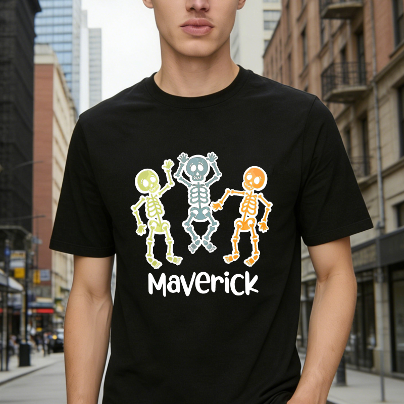 Three Colorful Dancing Skeletons With Maverick Text Unisex Classic T Shirt