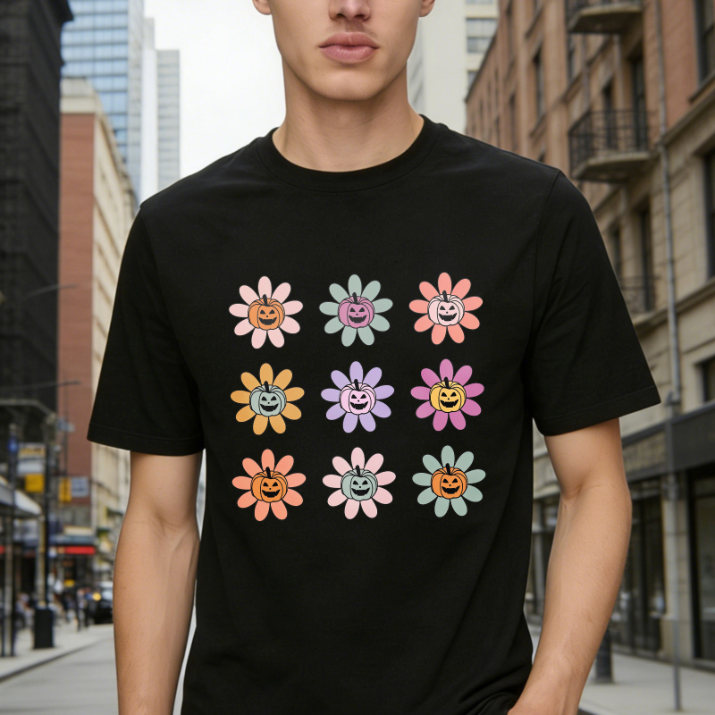 Cute Smiling Flower Grid Pattern Unisex Classic T-shirt