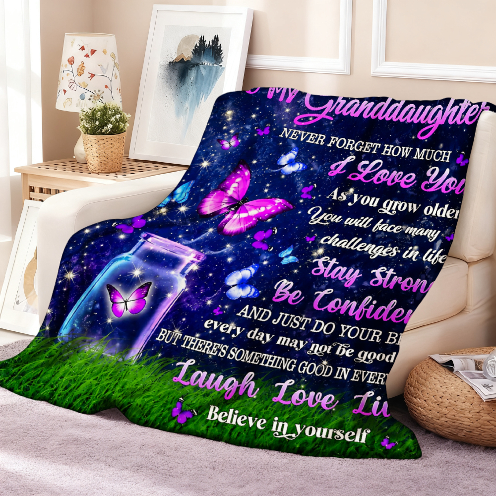 Granddaughter Butterfly Inspirational Throw Blanket – Purple & Navy